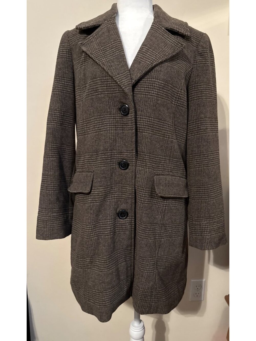 Women's Brown and Black Midi Length Career Wear Fall Peacoat Size Medium